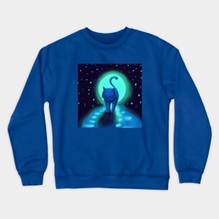 Blue Cat Takes a Cool Stroll in the Moonlight Crewneck Sweatshirt